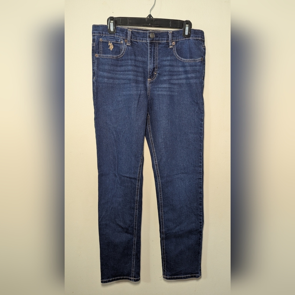 U.S. Polo Assn. Dark Blue Straight Jeans Adjustable Waist Stretch Boys Size 18